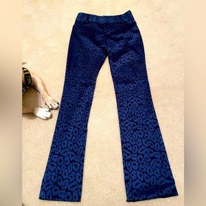 Alice + Olivia shiny navy blue leopard pants